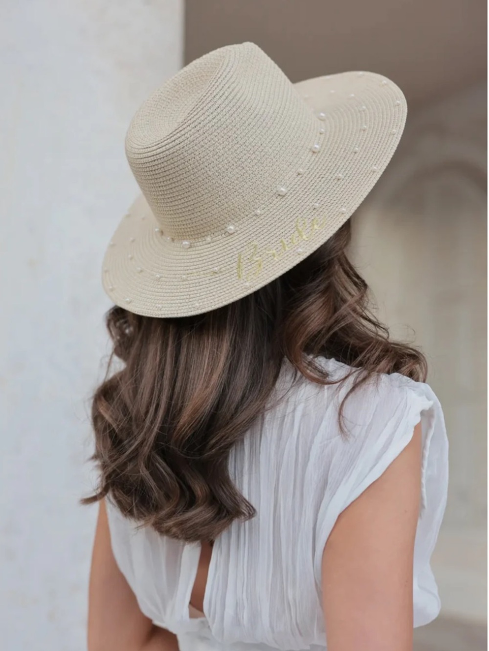 Shiraleah Pearl Embellished “Bride” Woven Sun Hat NEW